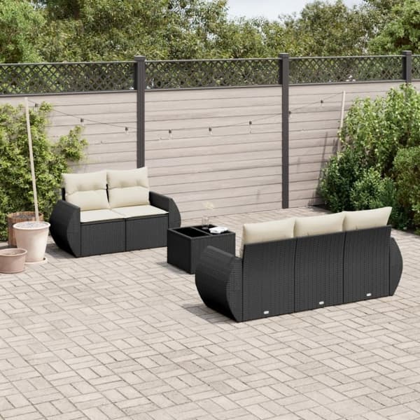vidaXL sofasæt til haven 6 dele med hynder polyrattan sort