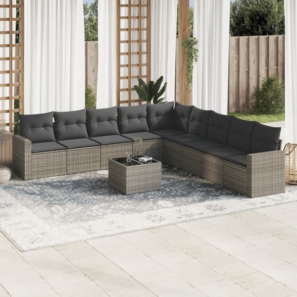 vidaXL sofasæt til haven 10 dele med hynder polyrattan grå