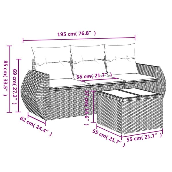 vidaXL sofasæt til haven 4 dele med hynder polyrattan grå