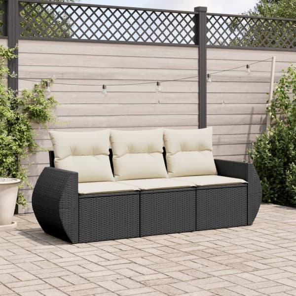 vidaXL sofasæt til haven 3 dele med hynder polyrattan sort