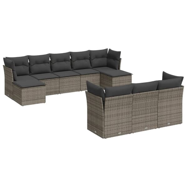 vidaXL sofasæt til haven 10 dele med hynder polyrattan grå
