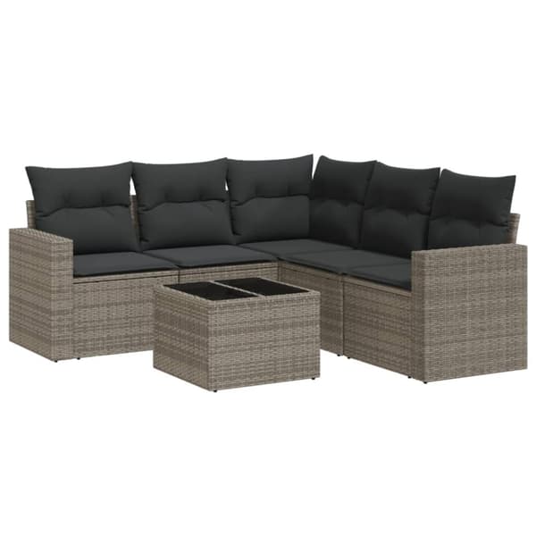 vidaXL sofasæt til haven 6 dele med hynder polyrattan grå