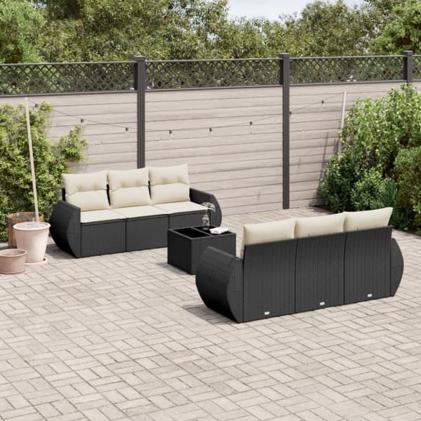 vidaXL sofasæt til haven 7 dele med hynder polyrattan sort