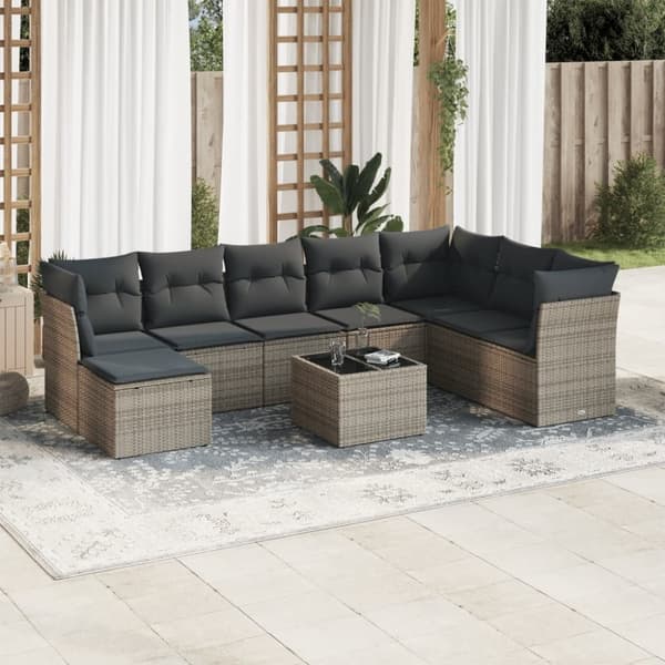 vidaXL sofasæt til haven 9 dele med hynder polyrattan grå