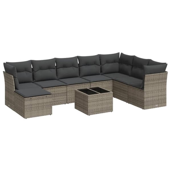 vidaXL sofasæt til haven 9 dele med hynder polyrattan grå