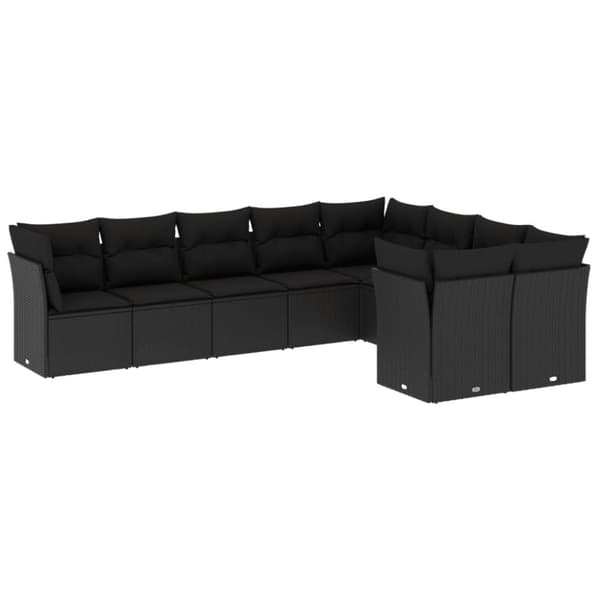 vidaXL sofasæt til haven 9 dele med hynder polyrattan sort