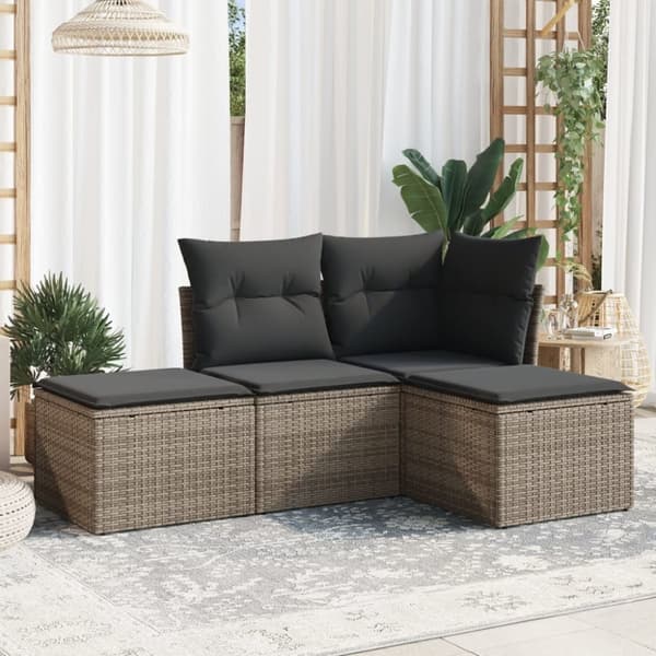 vidaXL sofasæt til haven 4 dele med hynder polyrattan grå