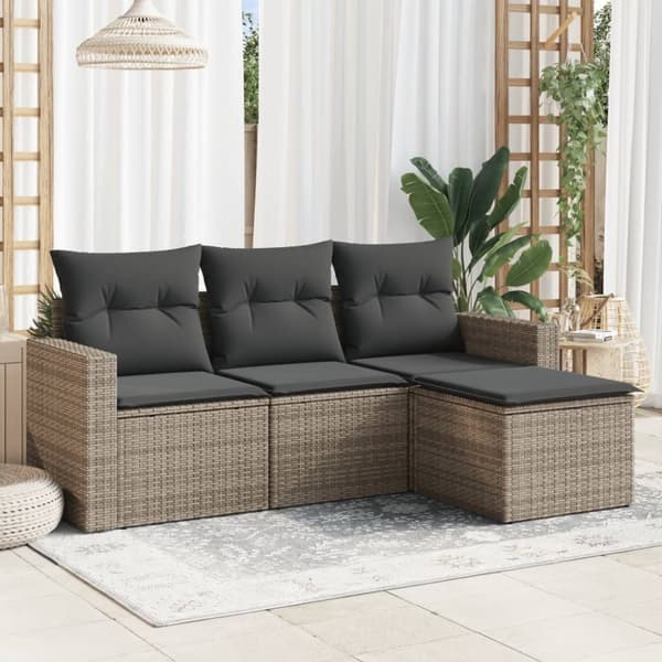 vidaXL sofasæt til haven 4 dele med hynder polyrattan grå