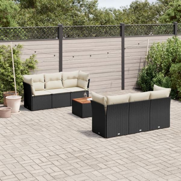 vidaXL sofasæt til haven 7 dele med hynder polyrattan sort
