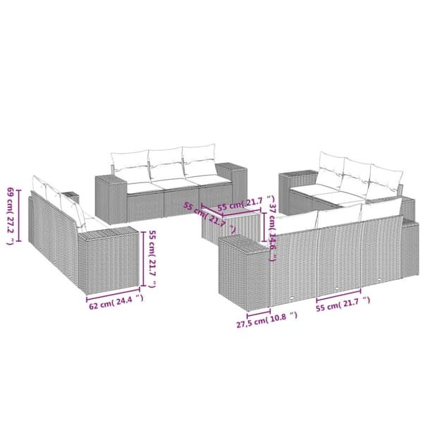 vidaXL sofasæt til haven 13 dele med hynder polyrattan sort