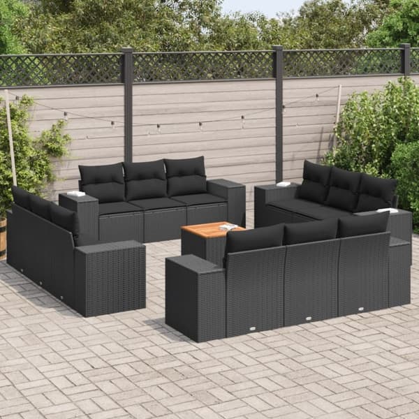 vidaXL sofasæt til haven 13 dele med hynder polyrattan sort