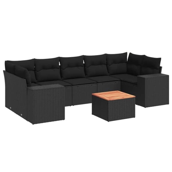 vidaXL Loungegrupp för trädgården med dynor 8 delar svart konstrotting