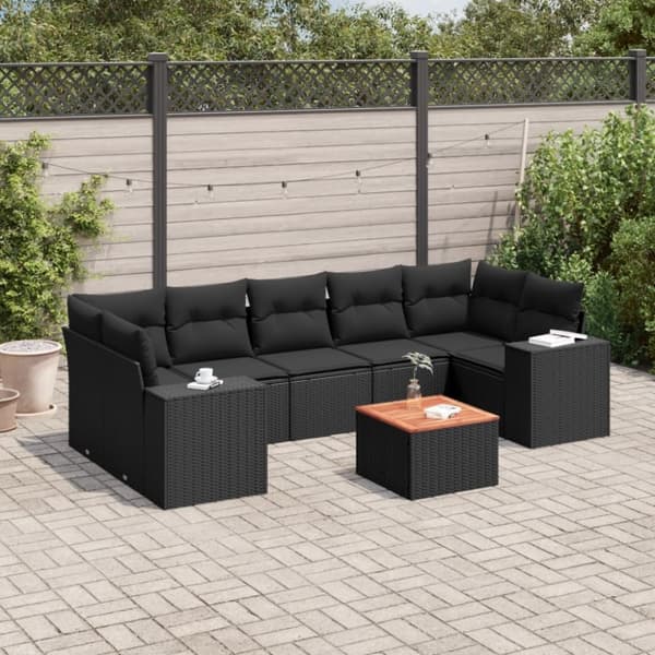 vidaXL sofasæt til haven 8 dele med hynder polyrattan sort