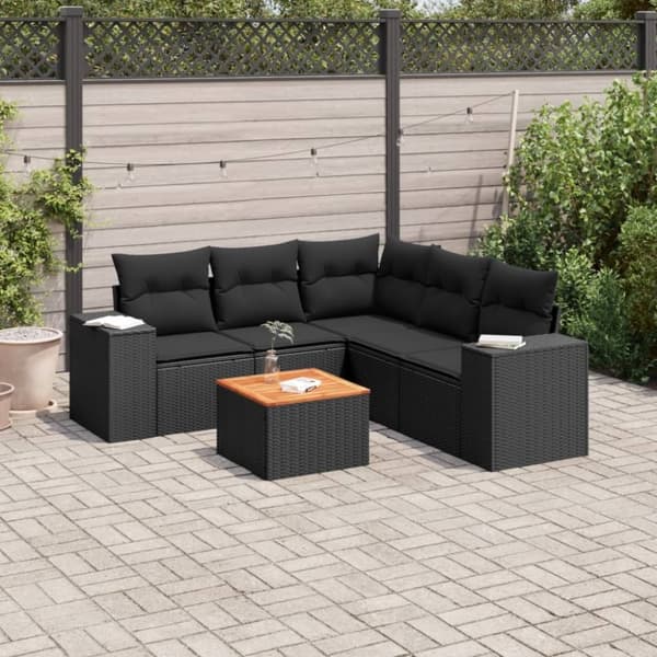 vidaXL sofasæt til haven 6 dele med hynder polyrattan sort