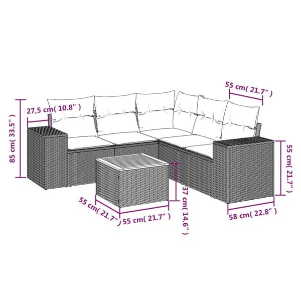 vidaXL sofasæt til haven 6 dele med hynder polyrattan sort