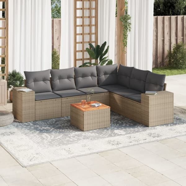 vidaXL sofasæt til haven 7 dele med hynder polyrattan beige