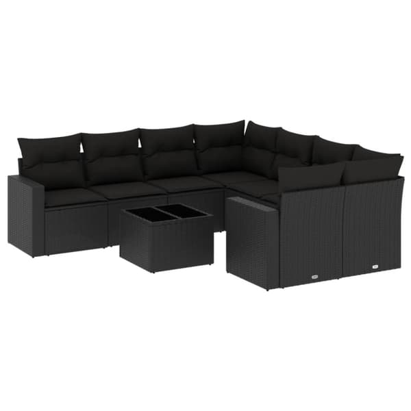 vidaXL sofasæt til haven 9 dele med hynder polyrattan sort