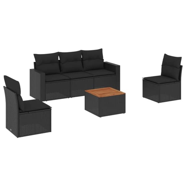 vidaXL sofasæt til haven 6 dele med hynder polyrattan sort