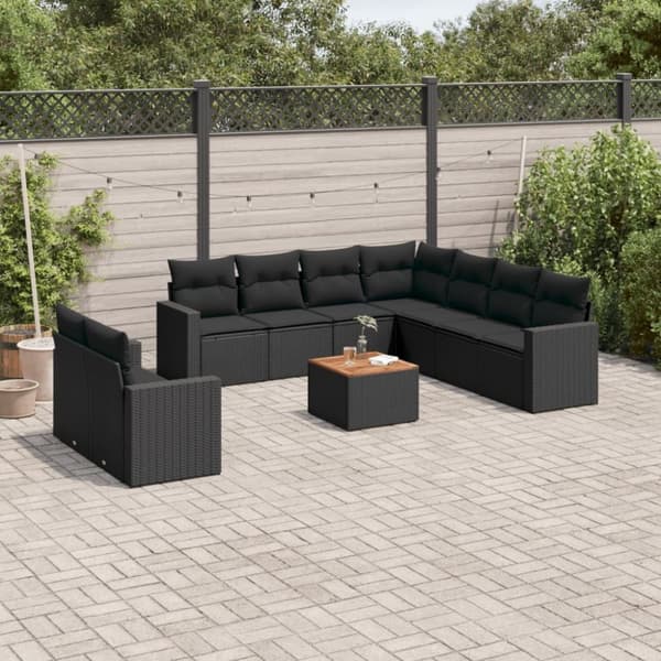 vidaXL sofasæt til haven 10 dele med hynder polyrattan sort