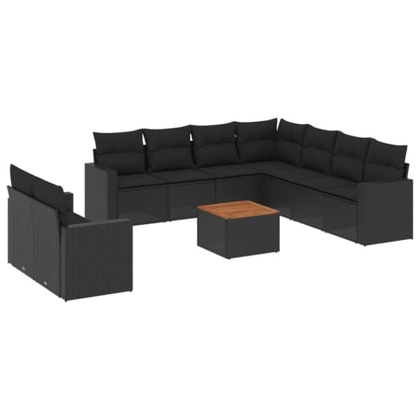 vidaXL sofasæt til haven 10 dele med hynder polyrattan sort