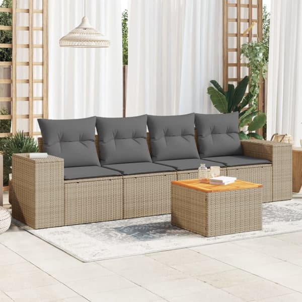 vidaXL sofasæt til haven 5 dele med hynder polyrattan beige