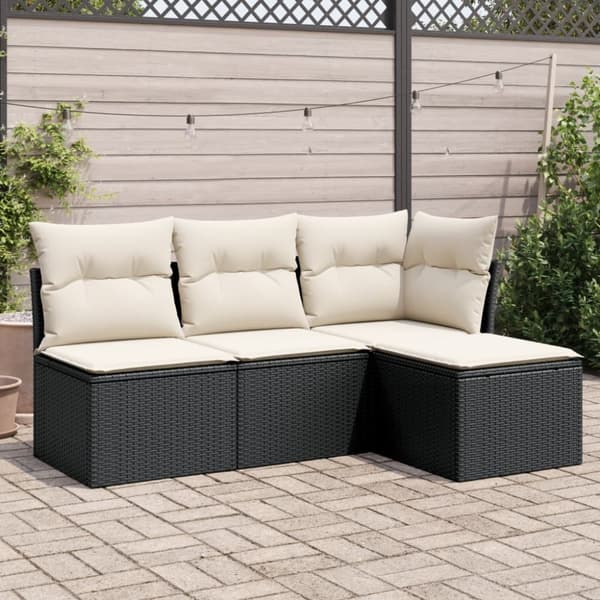 vidaXL sofasæt til haven 4 dele med hynder polyrattan sort