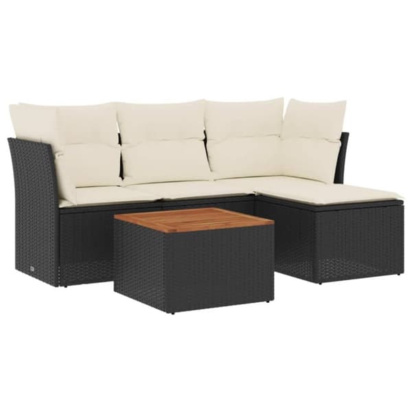 vidaXL sofasæt til haven 5 dele med hynder polyrattan sort