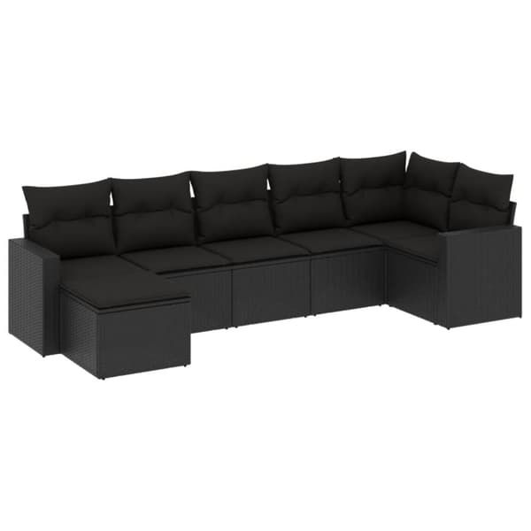 vidaXL sofasæt til haven 7 dele med hynder polyrattan sort