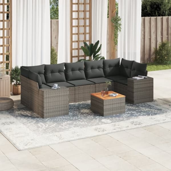 vidaXL sofasæt til haven 8 dele med hynder polyrattan grå