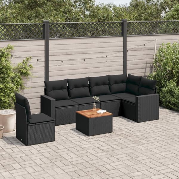 vidaXL sofasæt til haven 7 dele med hynder polyrattan sort