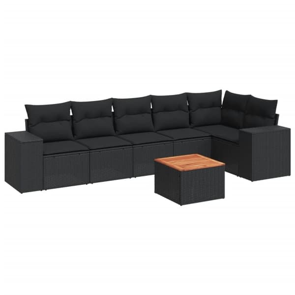vidaXL sofasæt til haven 7 dele med hynder polyrattan sort