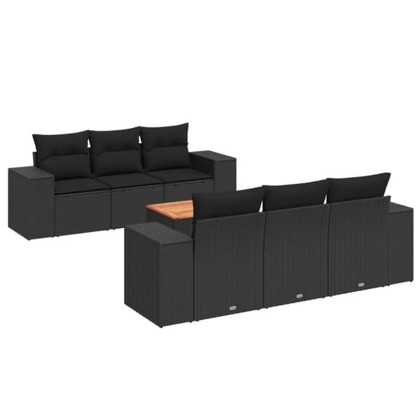 vidaXL sofasæt til haven 7 dele med hynder polyrattan sort