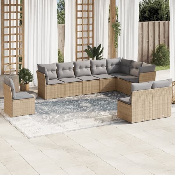 vidaXL sofasæt til haven 10 dele med hynder polyrattan beige