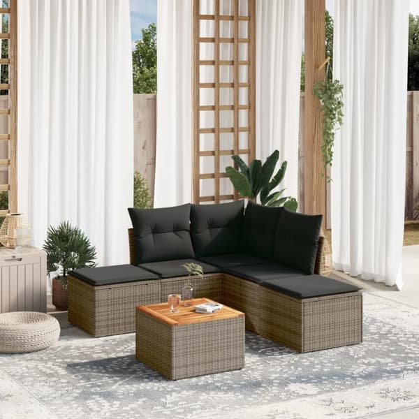 vidaXL sofasæt til haven 6 dele med hynder polyrattan grå