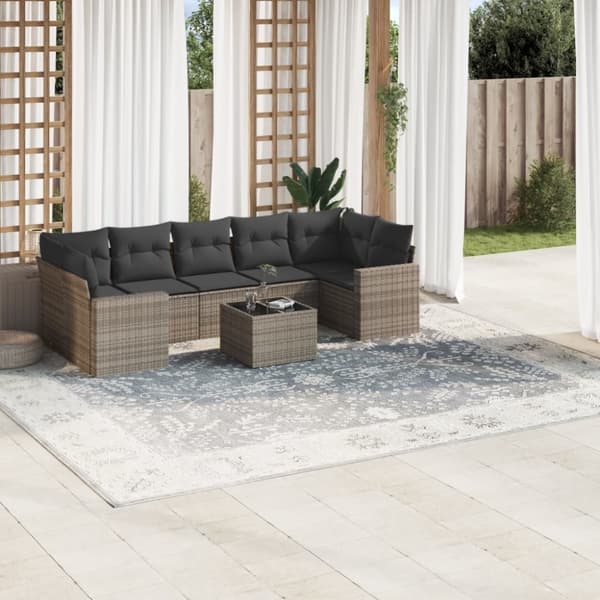 vidaXL sofasæt til haven 8 dele med hynder polyrattan grå
