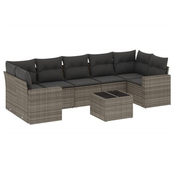 vidaXL sofasæt til haven 8 dele med hynder polyrattan grå