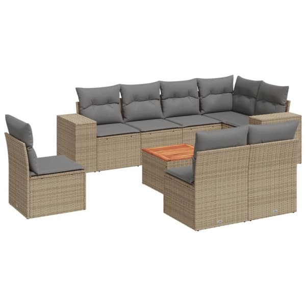 vidaXL sofasæt til haven 9 dele med hynder polyrattan beige
