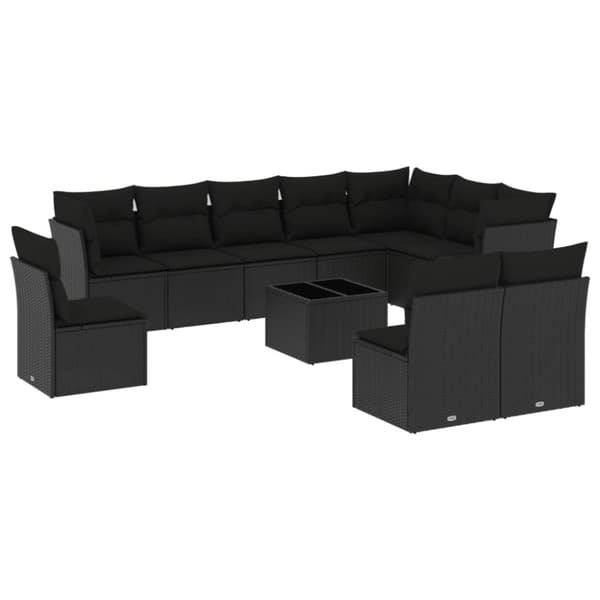 vidaXL sofasæt til haven 11 dele med hynder polyrattan sort