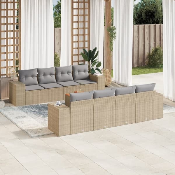 vidaXL sofasæt til haven 9 dele med hynder polyrattan beige