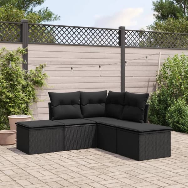 vidaXL Loungegrupp för trädgården med dynor 5 delar svart konstrotting