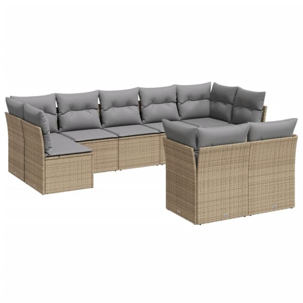 vidaXL sofasæt til haven 9 dele med hynder polyrattan beige