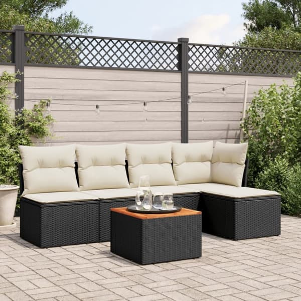 vidaXL sofasæt til haven 6 dele med hynder polyrattan sort