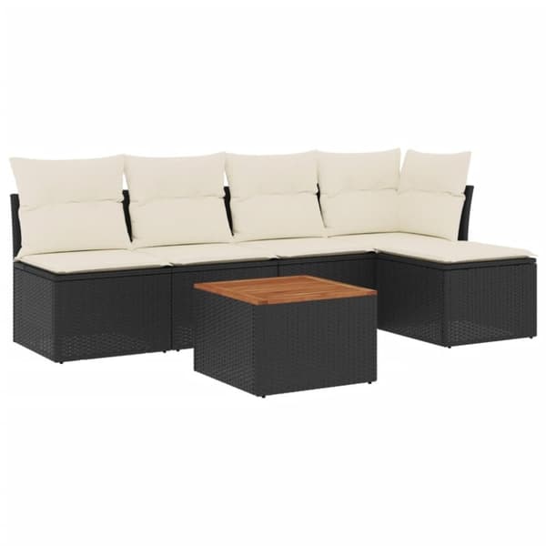 vidaXL sofasæt til haven 6 dele med hynder polyrattan sort