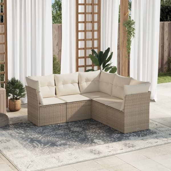 vidaXL sofasæt til haven 5 dele med hynder polyrattan beige