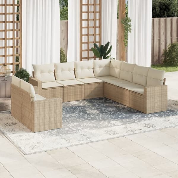 vidaXL sofasæt til haven 9 dele med hynder polyrattan beige