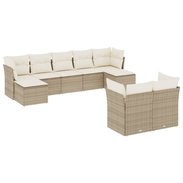 vidaXL sofasæt til haven 9 dele med hynder polyrattan beige