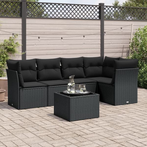 vidaXL sofasæt til haven 6 dele med hynder polyrattan sort