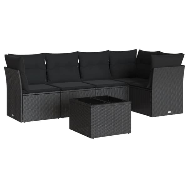 vidaXL sofasæt til haven 6 dele med hynder polyrattan sort