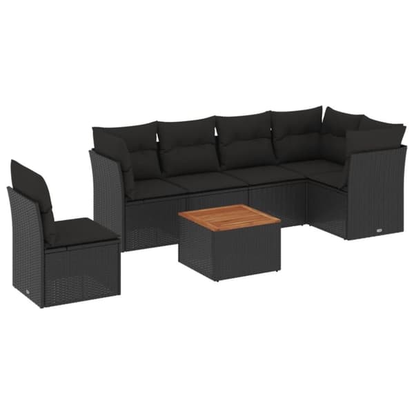 vidaXL sofasæt til haven 7 dele med hynder polyrattan sort