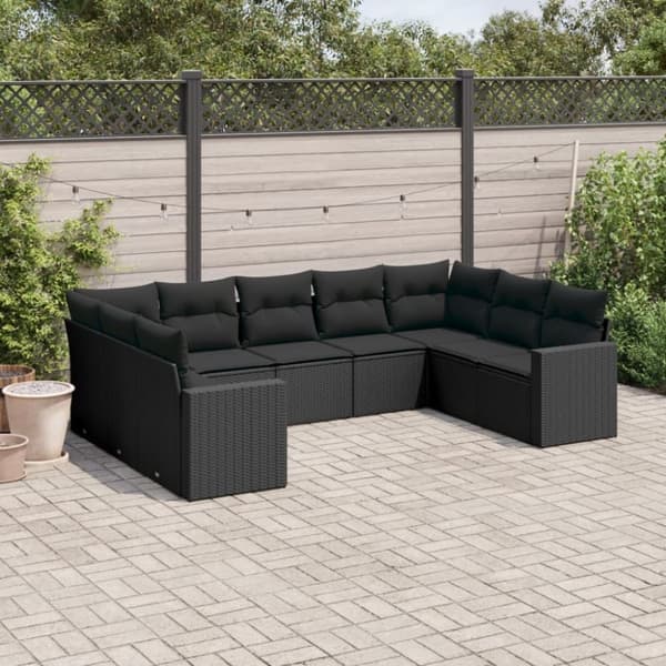 vidaXL sofasæt til haven 9 dele med hynder polyrattan sort
